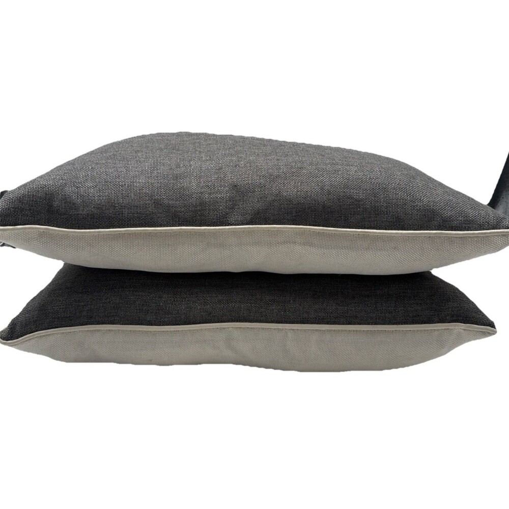 Set Of 2 Feather Down Accent Throw Pillows Gray Textured 19x11 Removable Covers - Picture 7 of 7